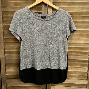 Express Color Block Short Sleeve Shirt Top Gray Black 
Small